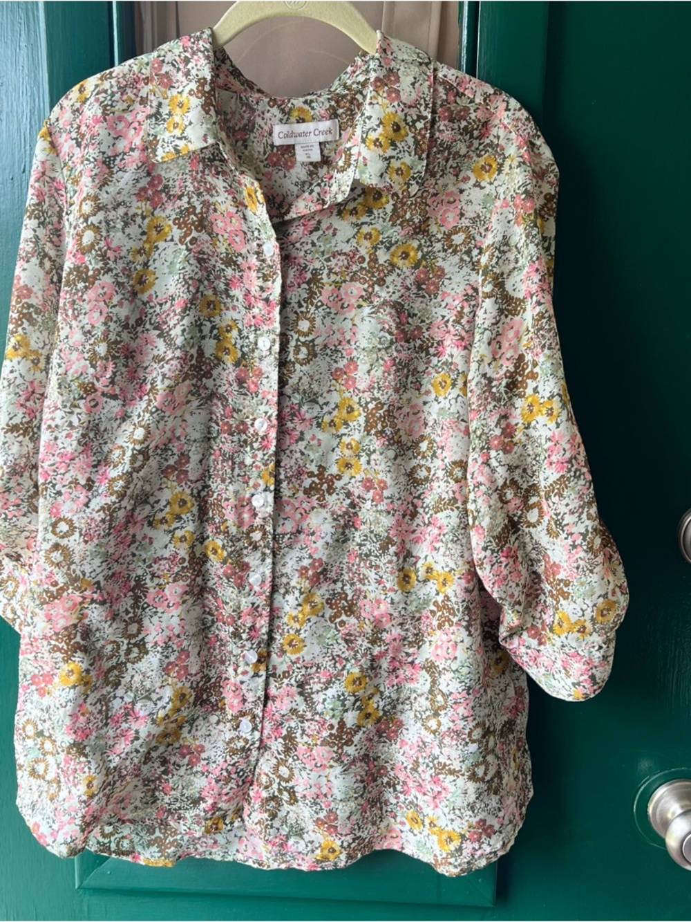 Coldwater Creek Floral Blouse in Pink, Cream, Brown